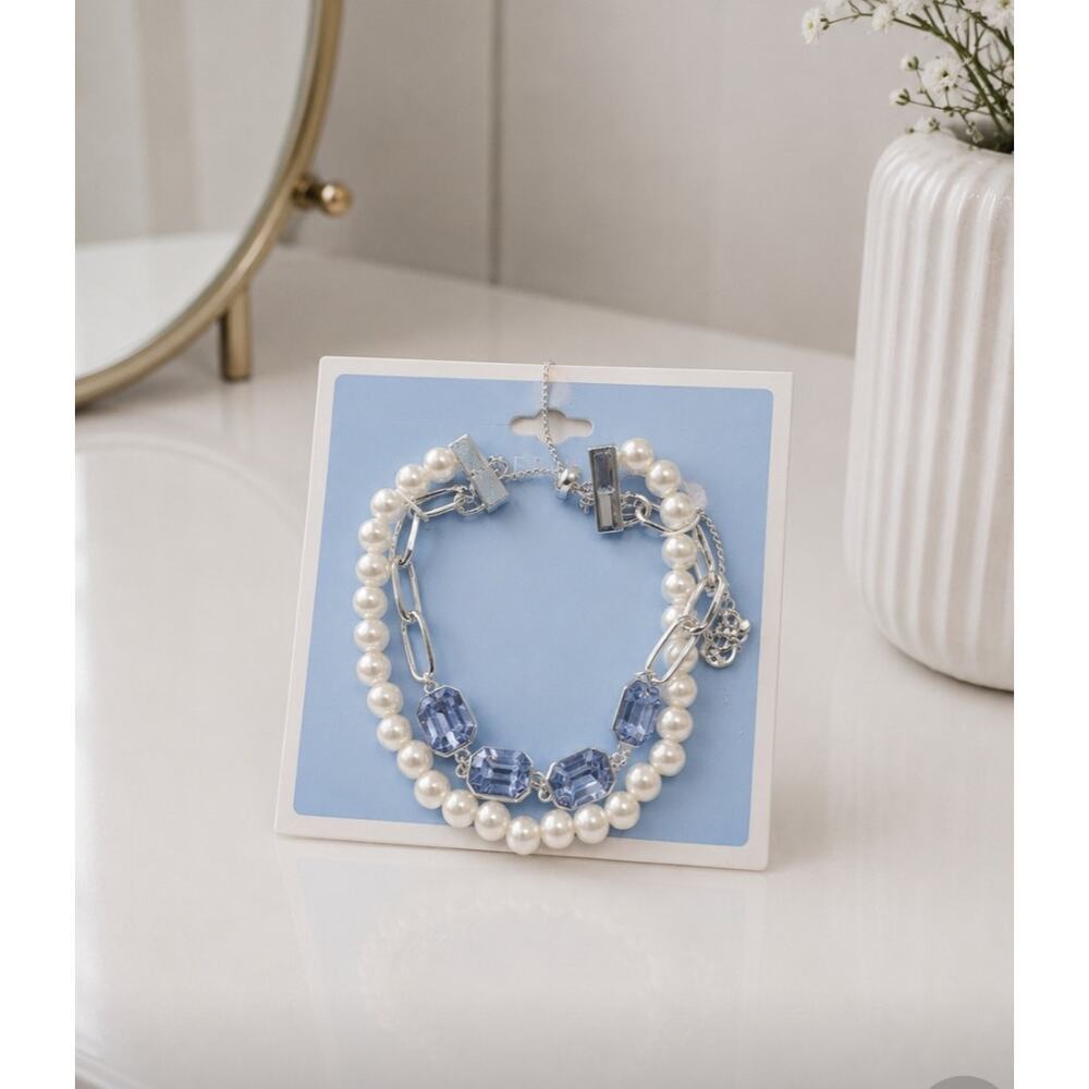 Draper James Pearl Blue Stone Pull Tab Bracelet New